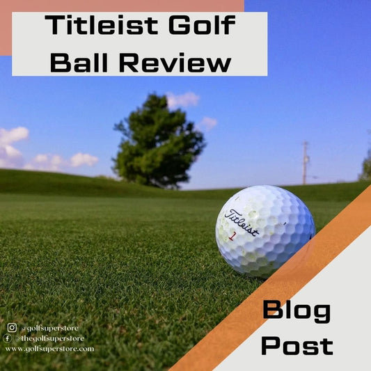 Close up image of Titleist Golf Ball on a putting green and text "Titleist Golf Ball Review"