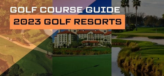 Image of three golf resort golf courses with text "Golf Course Guide: 2023 Golf Resorts"
