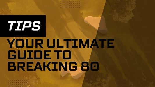 A drone image of a golf course from above with text "Tips: Your Ultimate Guide to Breaking 80"