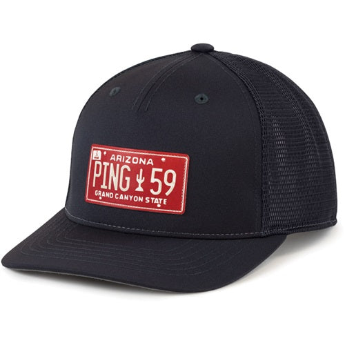 PING License Plate hat on a white background