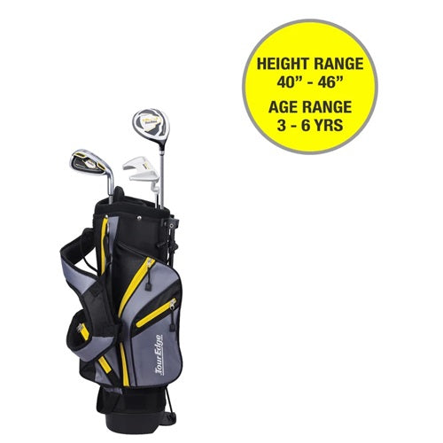 Children's golf set with bag and clubs on a white background
