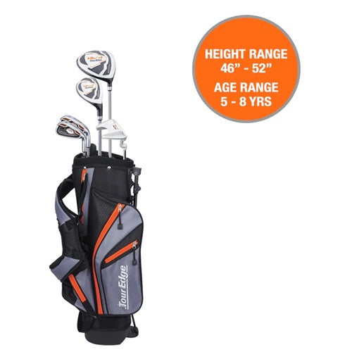 Children's golf set with clubs and bag on a white background