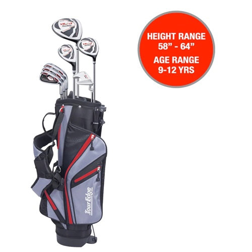 Golf set with clubs and bag on a white background, featuring height and age range information.