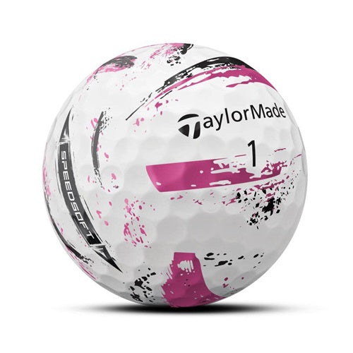 A hero image of a TaylorMade Speedsoft Ink Golf Ball on a white background
