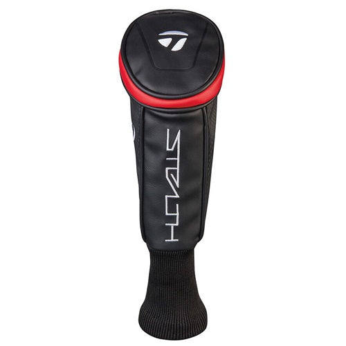 A black and red TaylorMade Stealth headcover on a white background