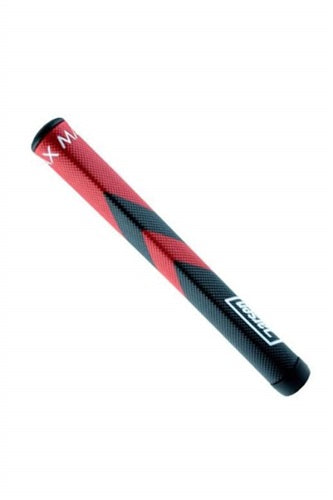 Product image of a red and black Garsen golf putter grip on a white background
