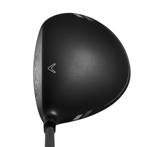 Black golf club head on a white background