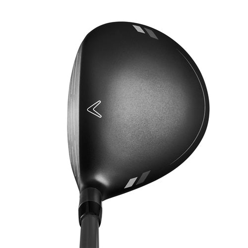 Black golf club head on a white background