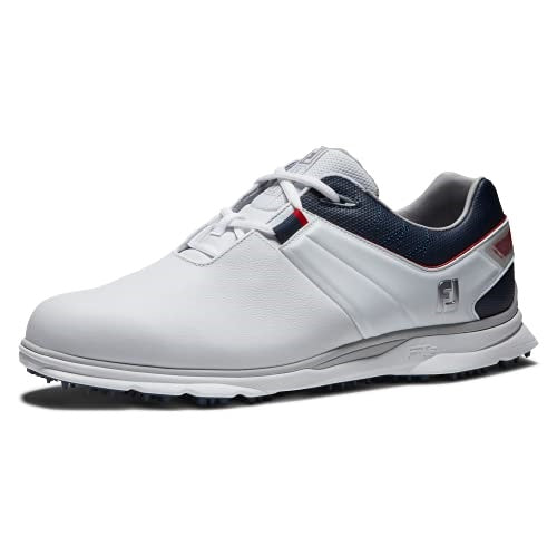 An image of FootJoy Pro SL Men Spikeless Laced White/Navy/Red - 53074 - Wide - 9 on a white background