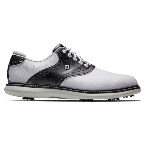 An image of FootJoy Traditions MEN Cleated Laced WHT/BLK/GRY - 57928 M115 on a white background