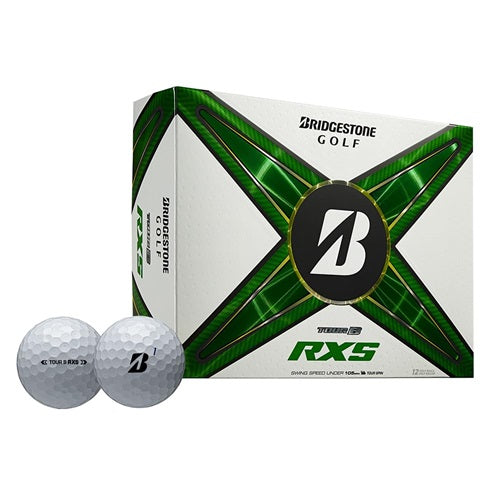 A hero image of Bridgestone Tour B RXS golf balls in box on a white background