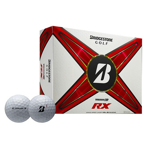 A hero image of Bridgestone Tour B RX golf balls in box on a white background