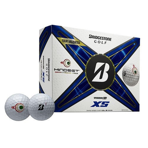 A hero image of Bridgestone Tour B XS golf balls in box on a white background