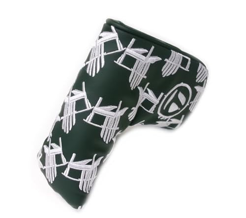 A TaylorMade Limited Edition blade putter cover with stitched Adirondack chairs on it