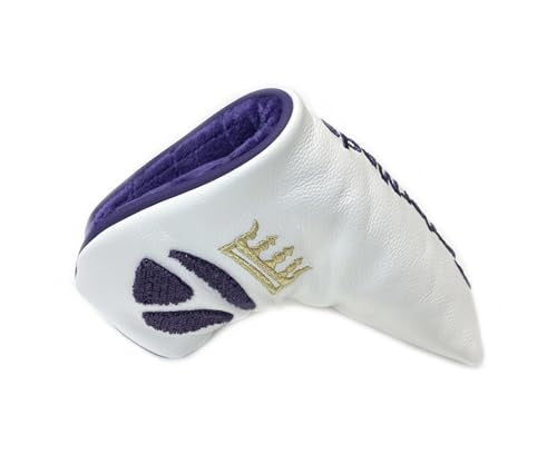 TaylorMade limited edition blade headcover in white with purple and gold accents.