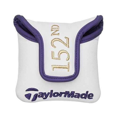 TaylorMade limited edition mallet headcover in white with purple and gold accents. Stitched on the headcover is "152nd" and "TaylorMade