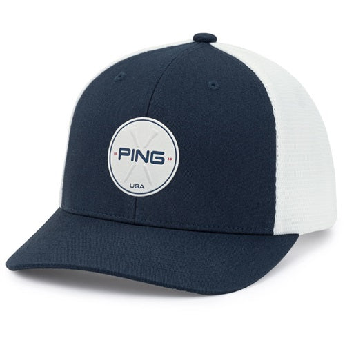 A PING patch cap on a white background