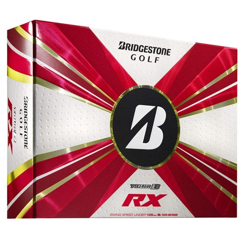 A hero image of Bridgestone Tour B RX golf balls in box on a white background