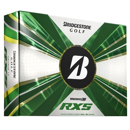 A hero image of Bridgestone Tour B RXS golf balls in box on a white background