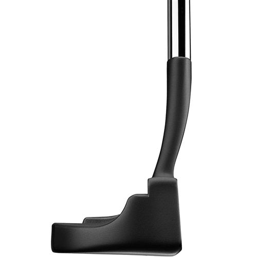 A side profile image of a putter at address