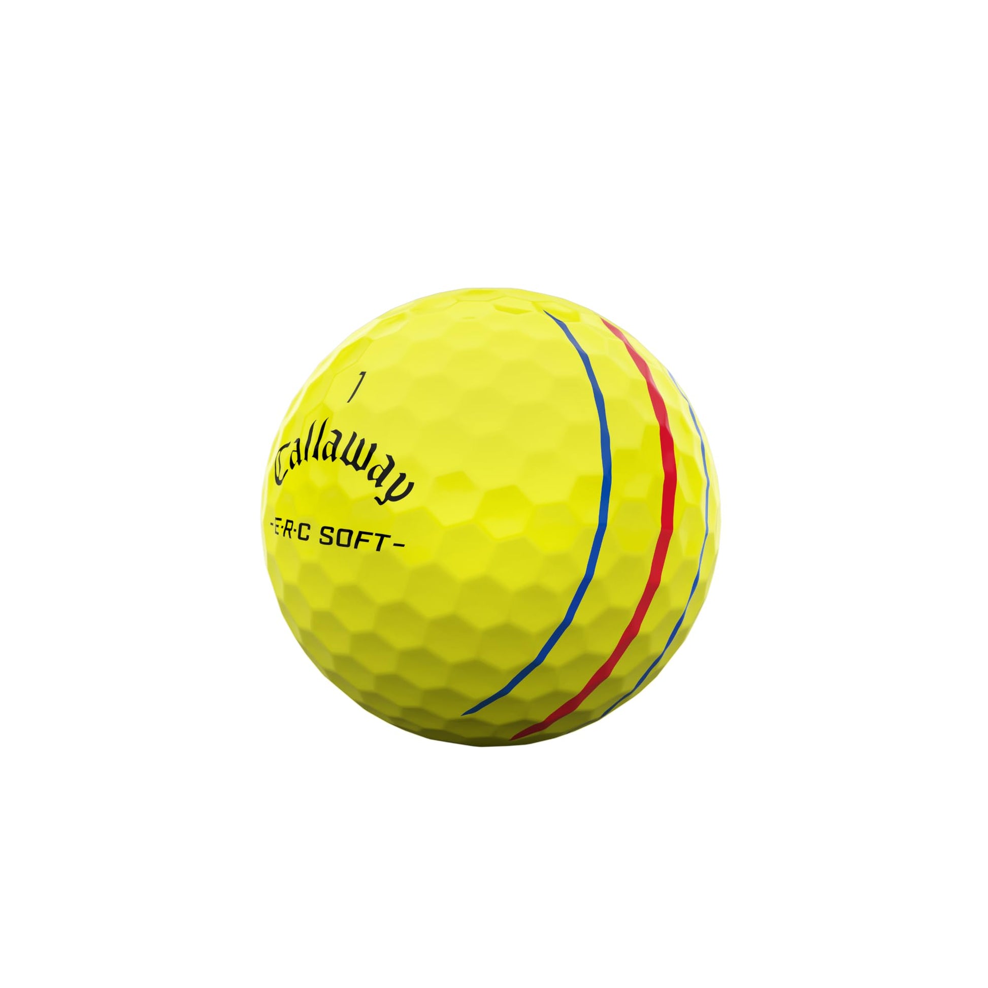 A hero image of a yellow Callaway ERC Soft Triple Track golf ball on a white background