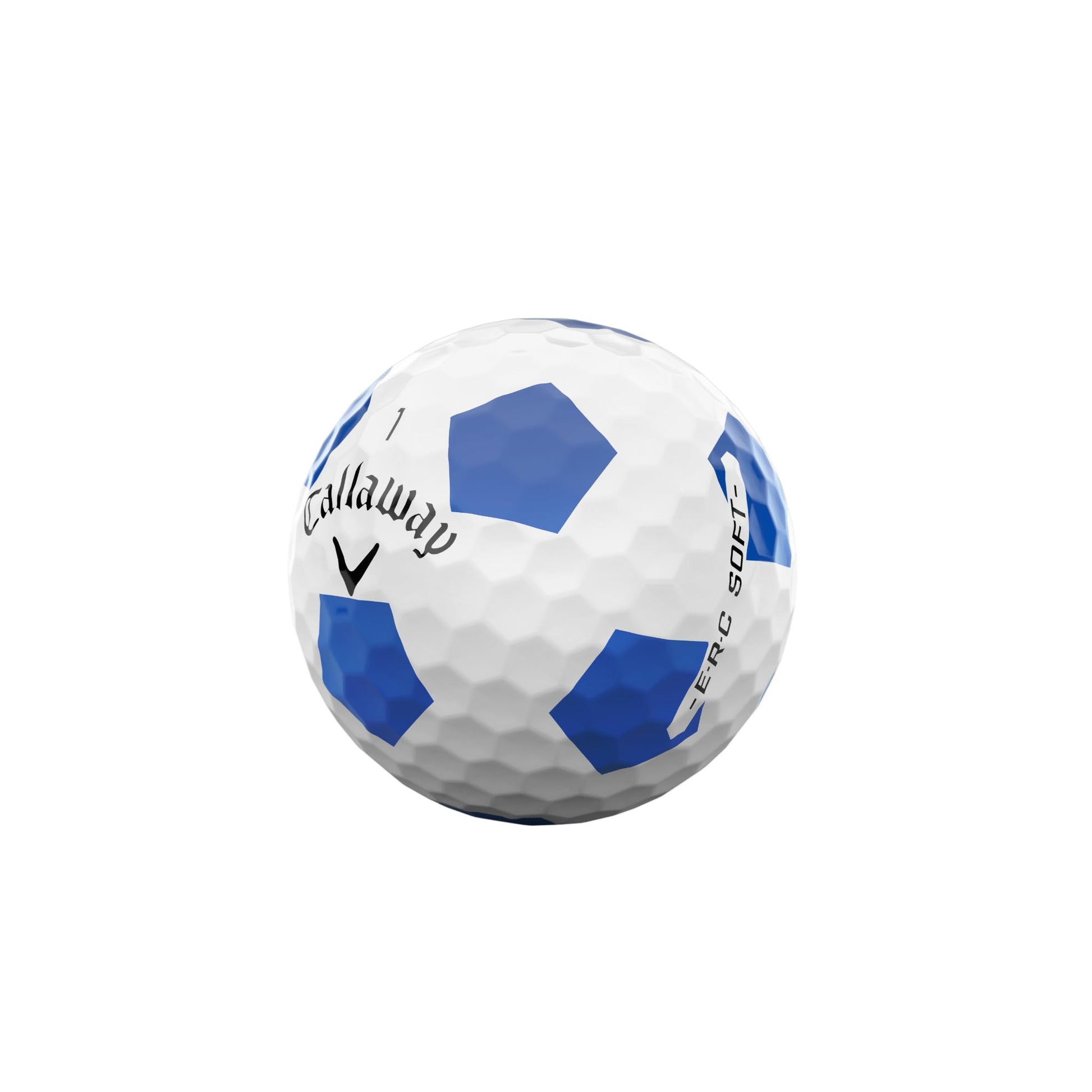 A hero image of a Callaway ERC Soft Truvis Blue Golf Ball on a white background