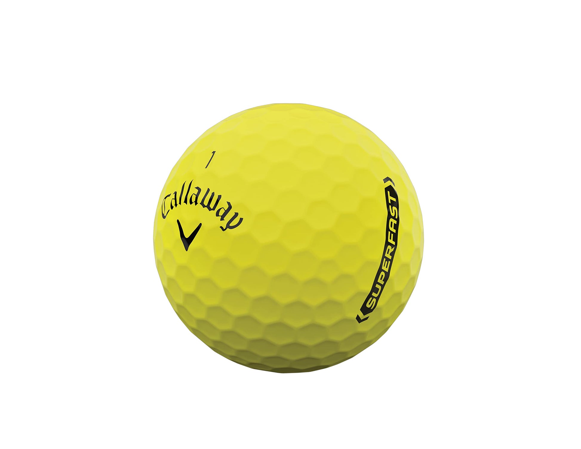 A hero image of a Yellow Callaway Superfast Golf Ball on a white background