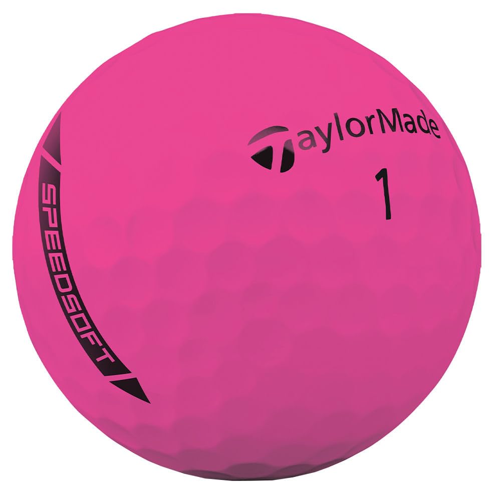 A hero image of a Pink TaylorMade Speedsoft golf ball on a white background