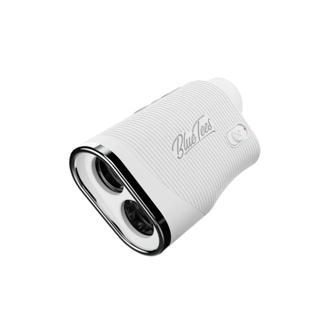 A hero image of a white Blue Tees Golf Rangefinder on a white background