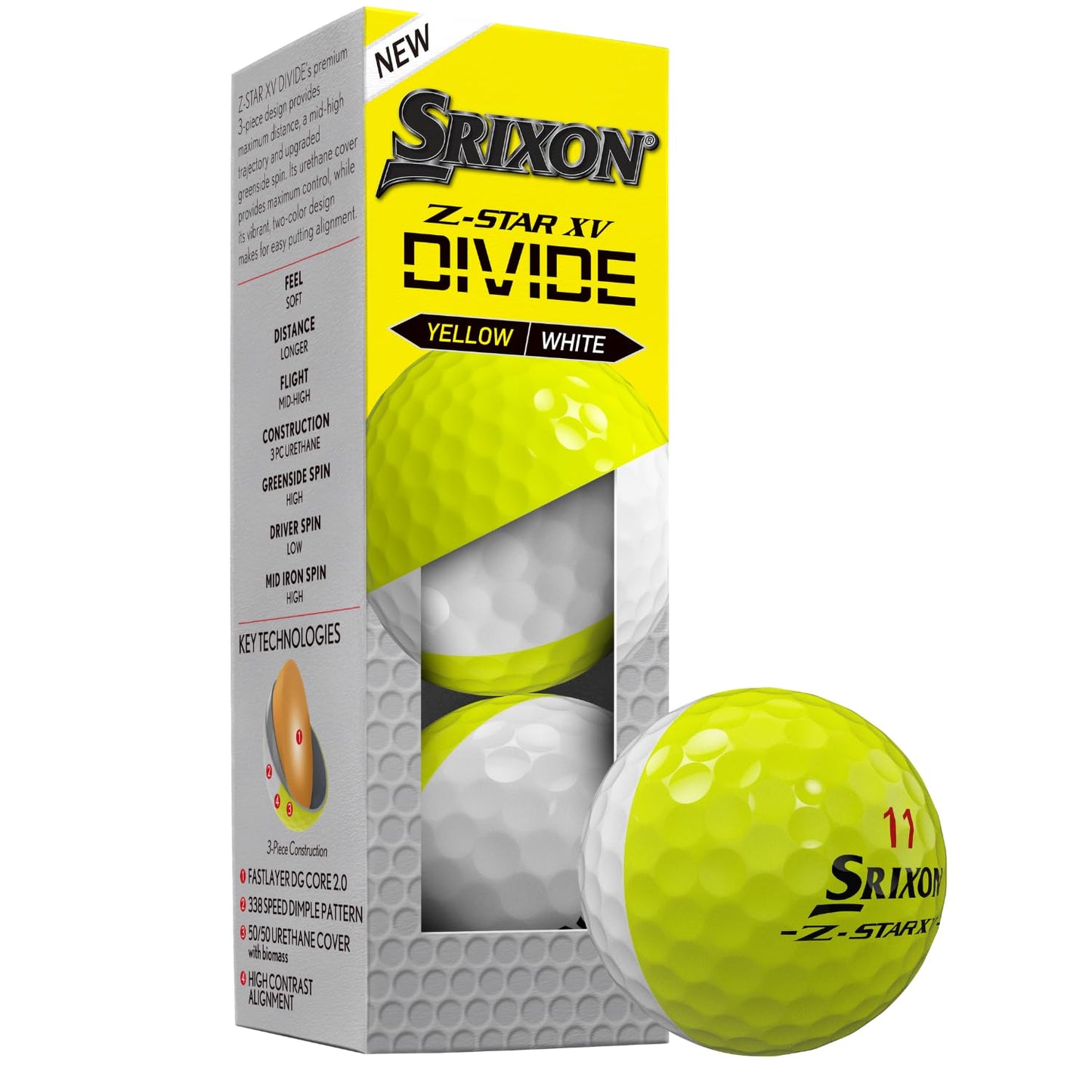Sleeve of Srixon Z Star XV Divide Yellow and White Golf Balls