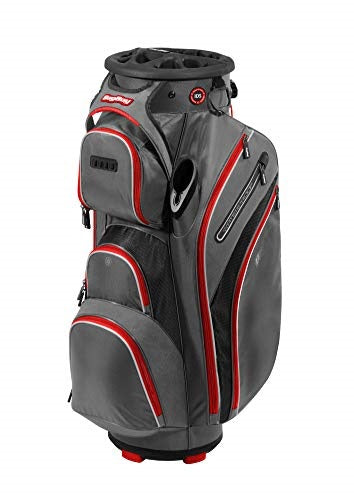 An image of Bag Boy Revolver XP Golf Cart Bag - Charcoal/Black/Red on a white background