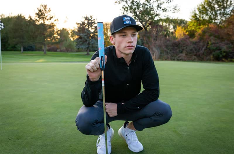 a lifestyle image of a golfer on a green with his putter and Sweetrollz putter grip in hand
