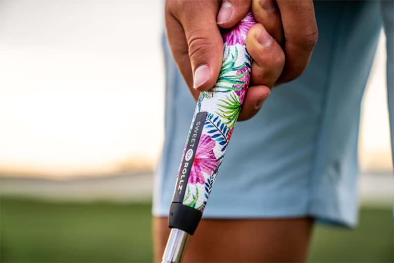 a lifestyle image of a golfer on a green with his putter and Sweetrollz putter grip in hand