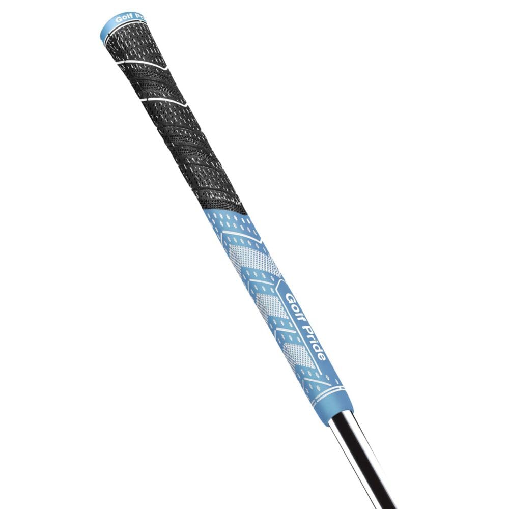 Product image of a blue and black Golf Pride golf grip on a white background