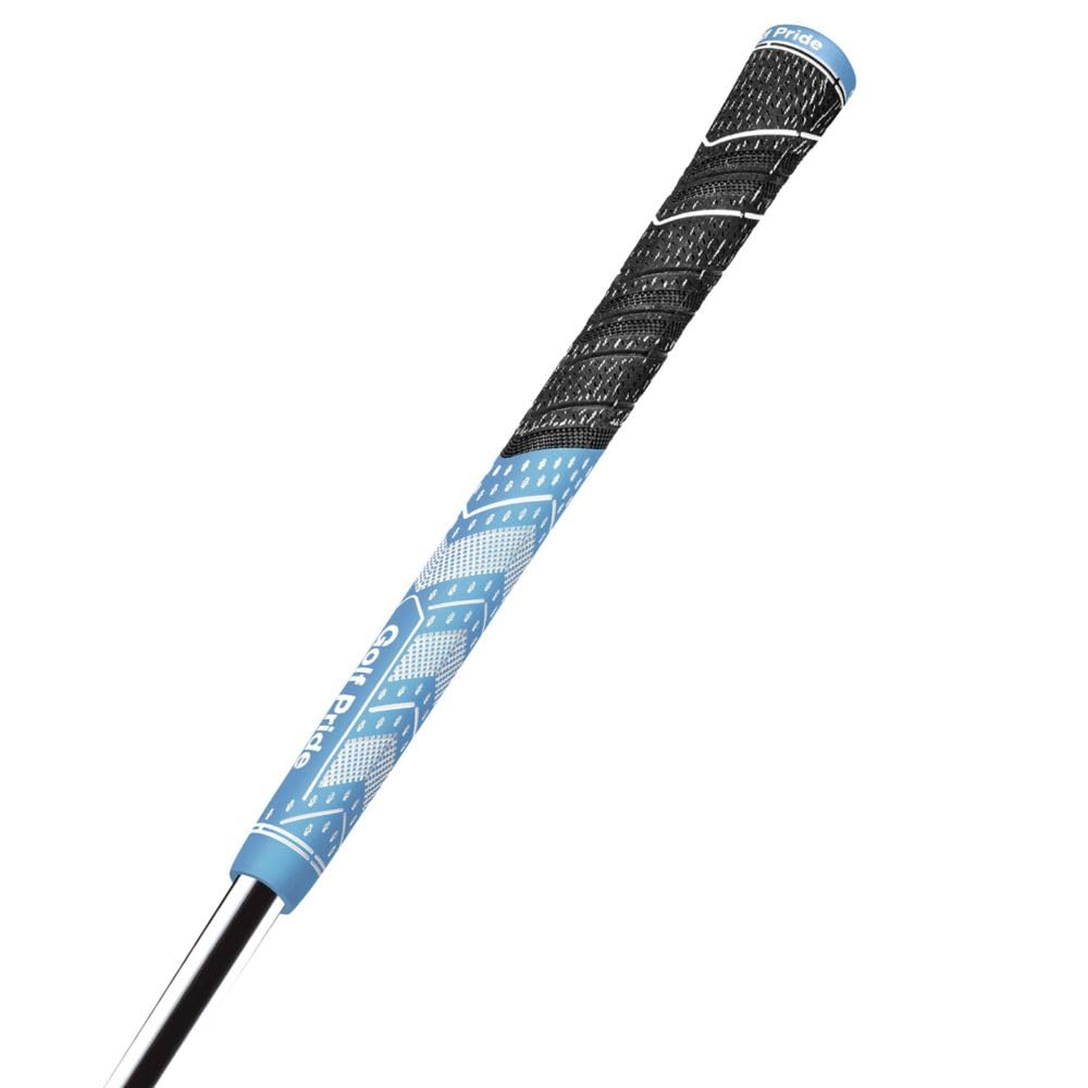 Product image of a blue and black Golf Pride golf grip on a white background