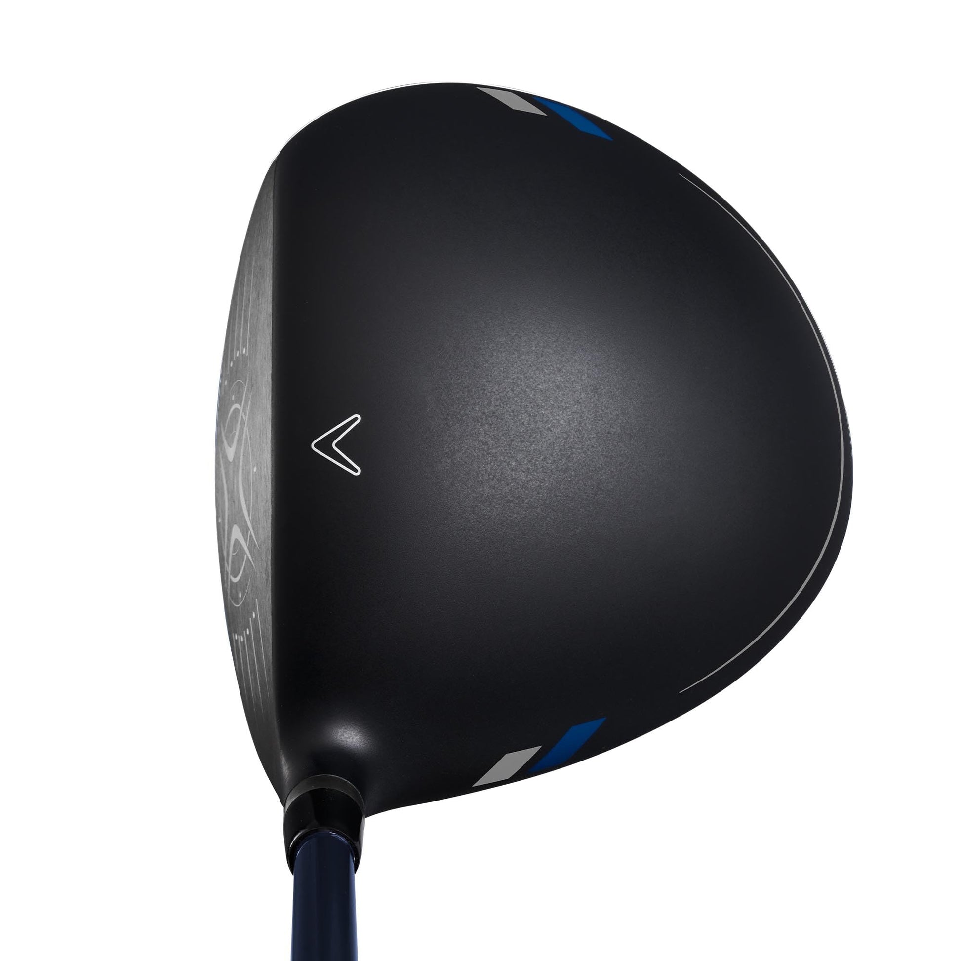 Black golf club head on a white background