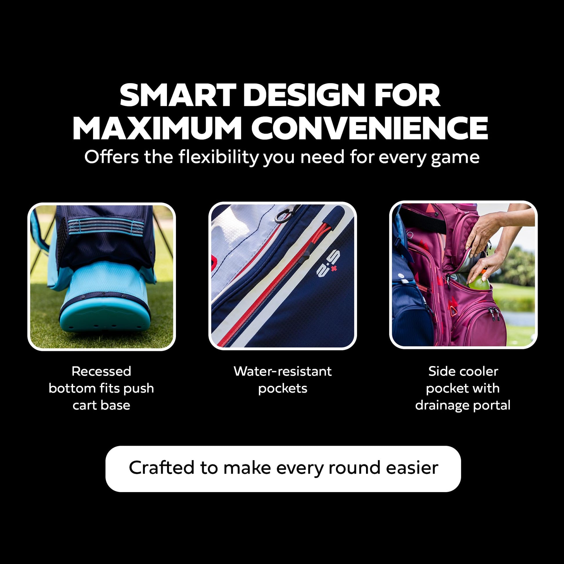 Ad image of Sun Mountain travel bag features