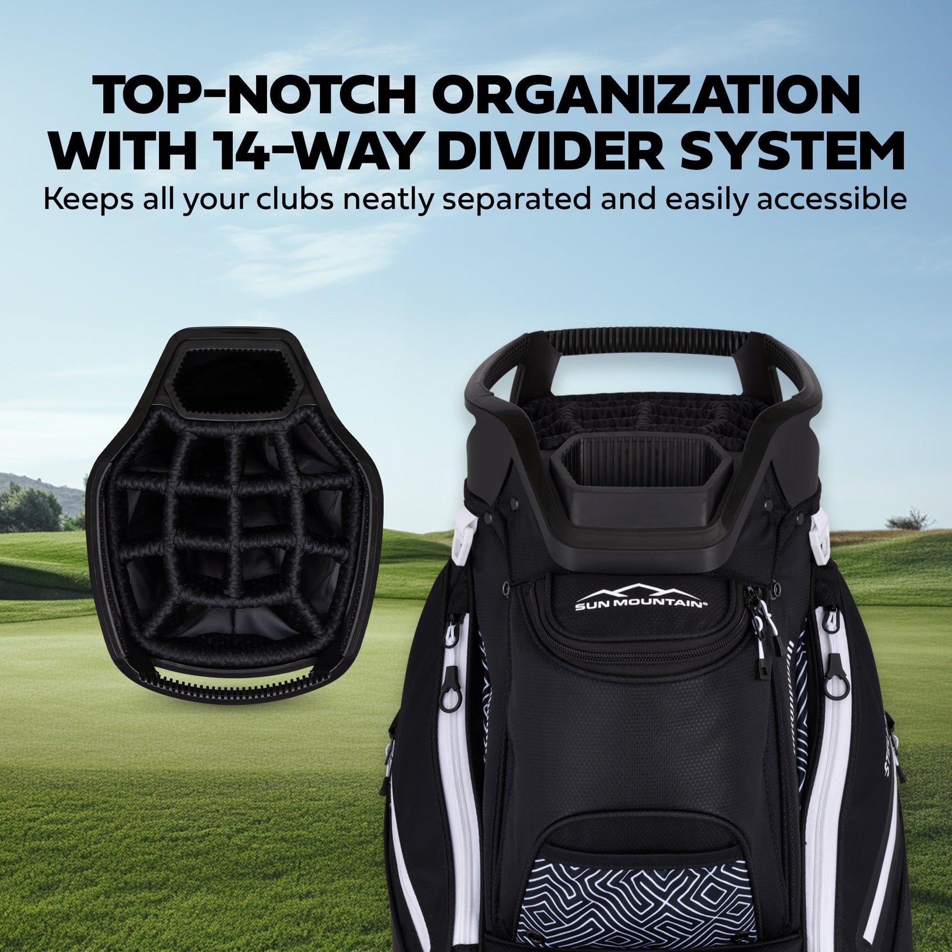 Ad image of Sun Mountain travel bag features