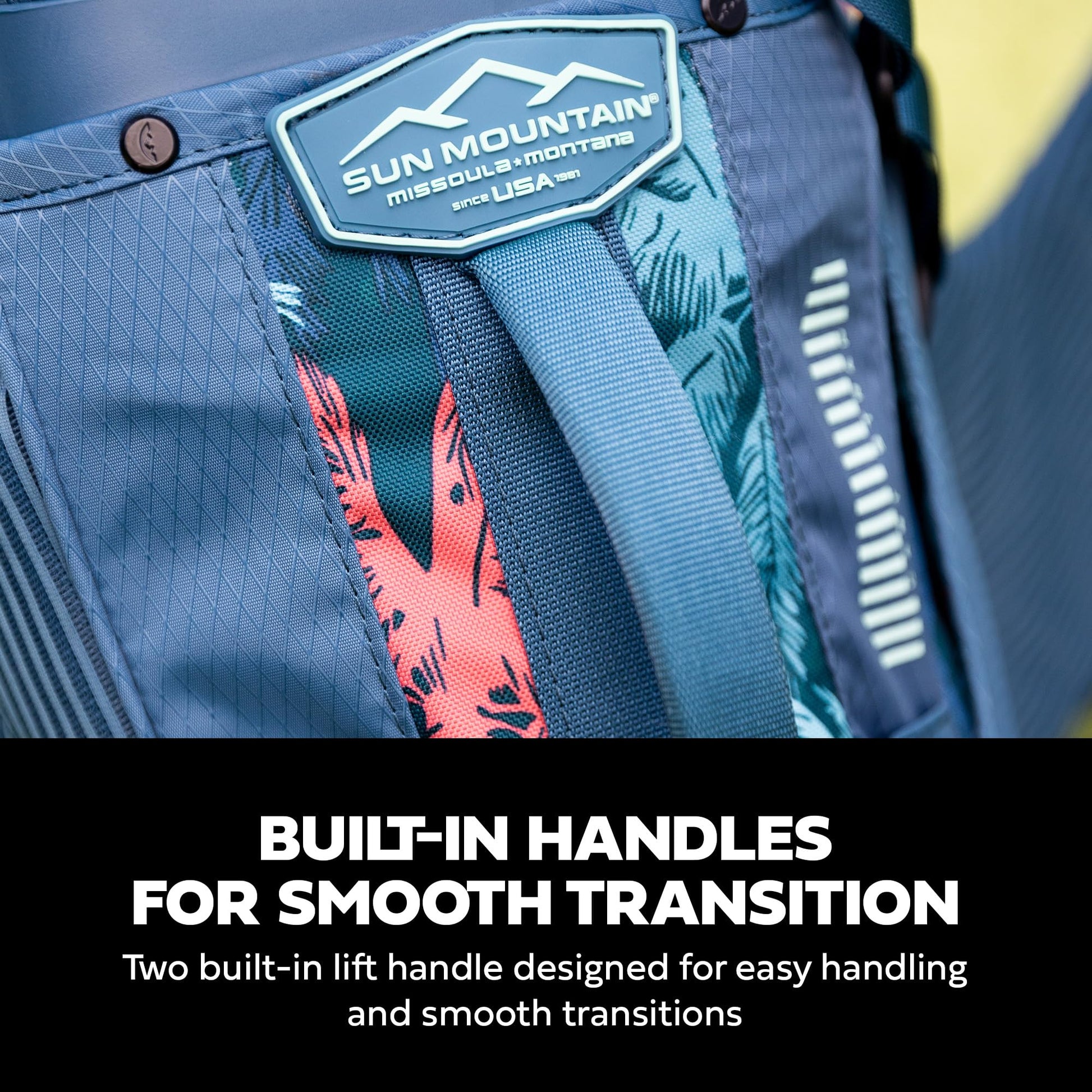 Ad image of Sun Mountain travel bag features