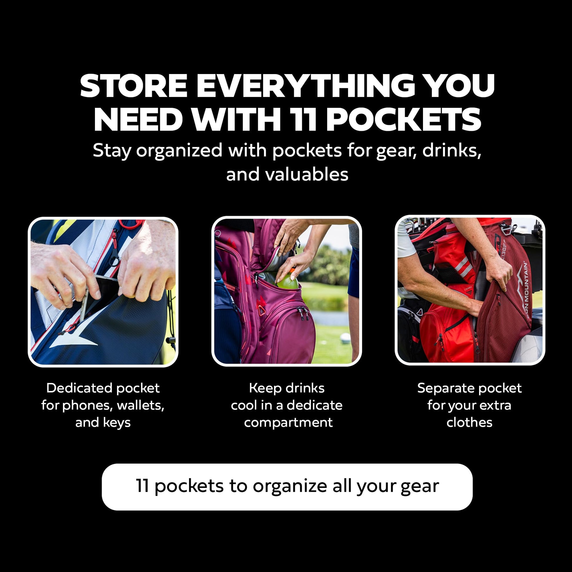 Ad image of Sun Mountain travel bag features