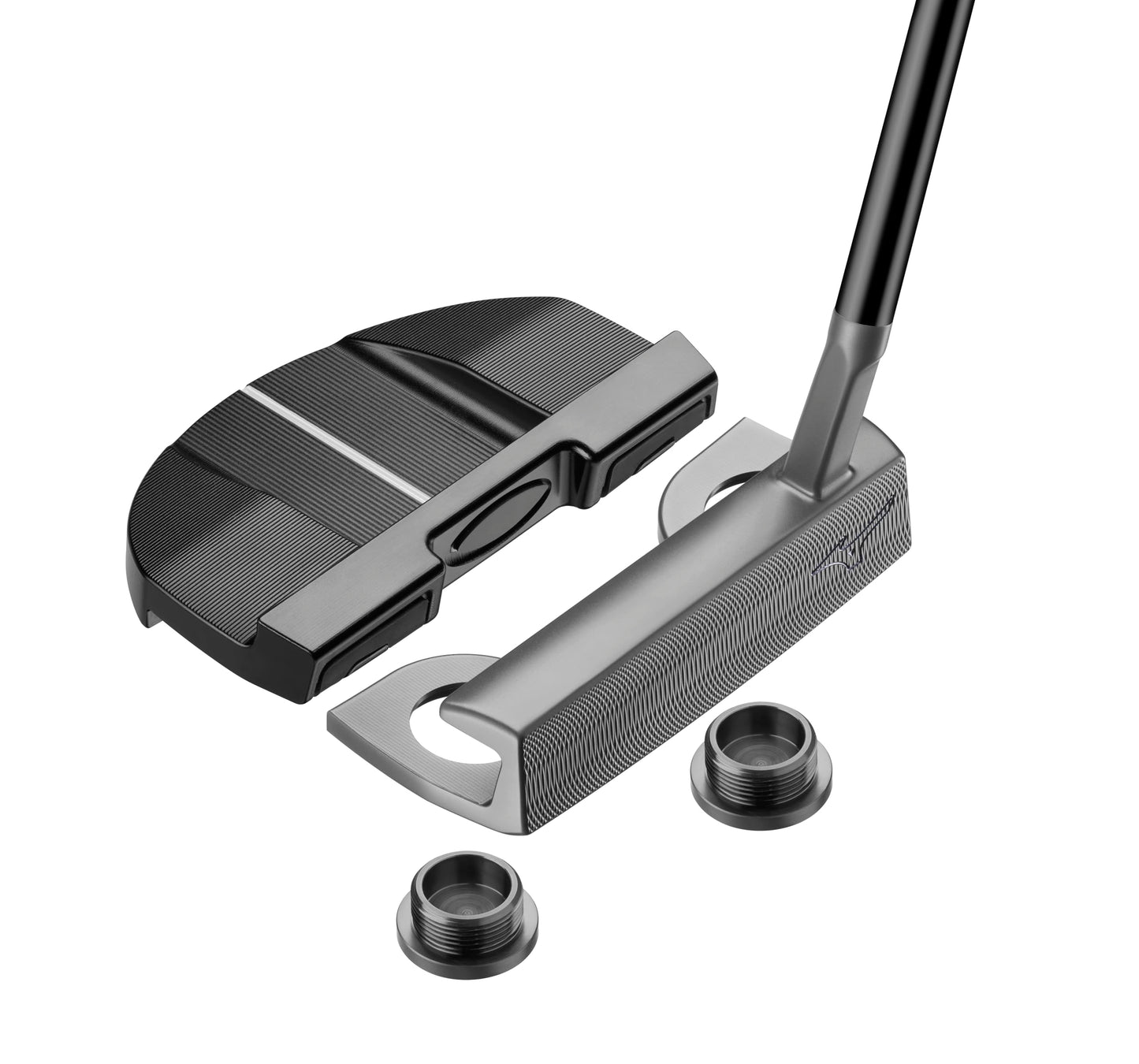 A product image showing the adjustability of the Mizuno M CRAFT X golf putter on a white background