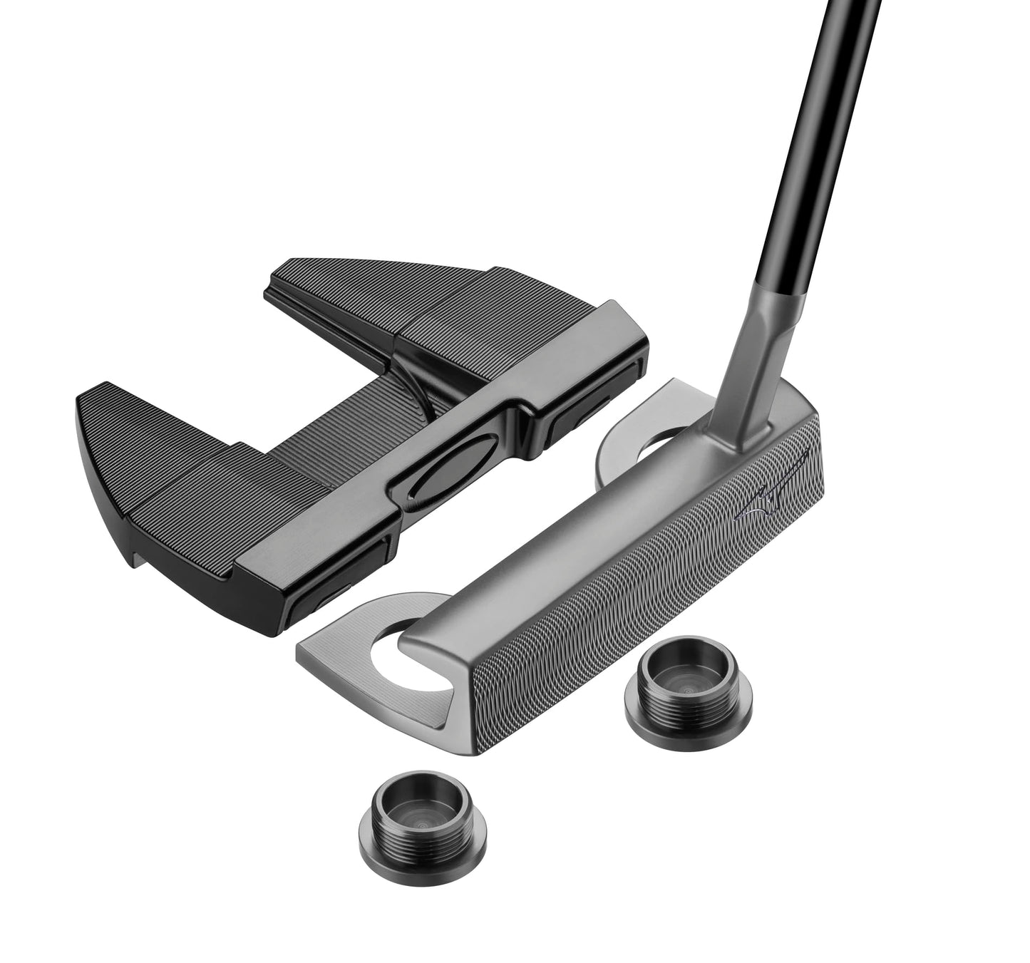 A product image showing the adjustability of the Mizuno M CRAFT X golf putter on a white background