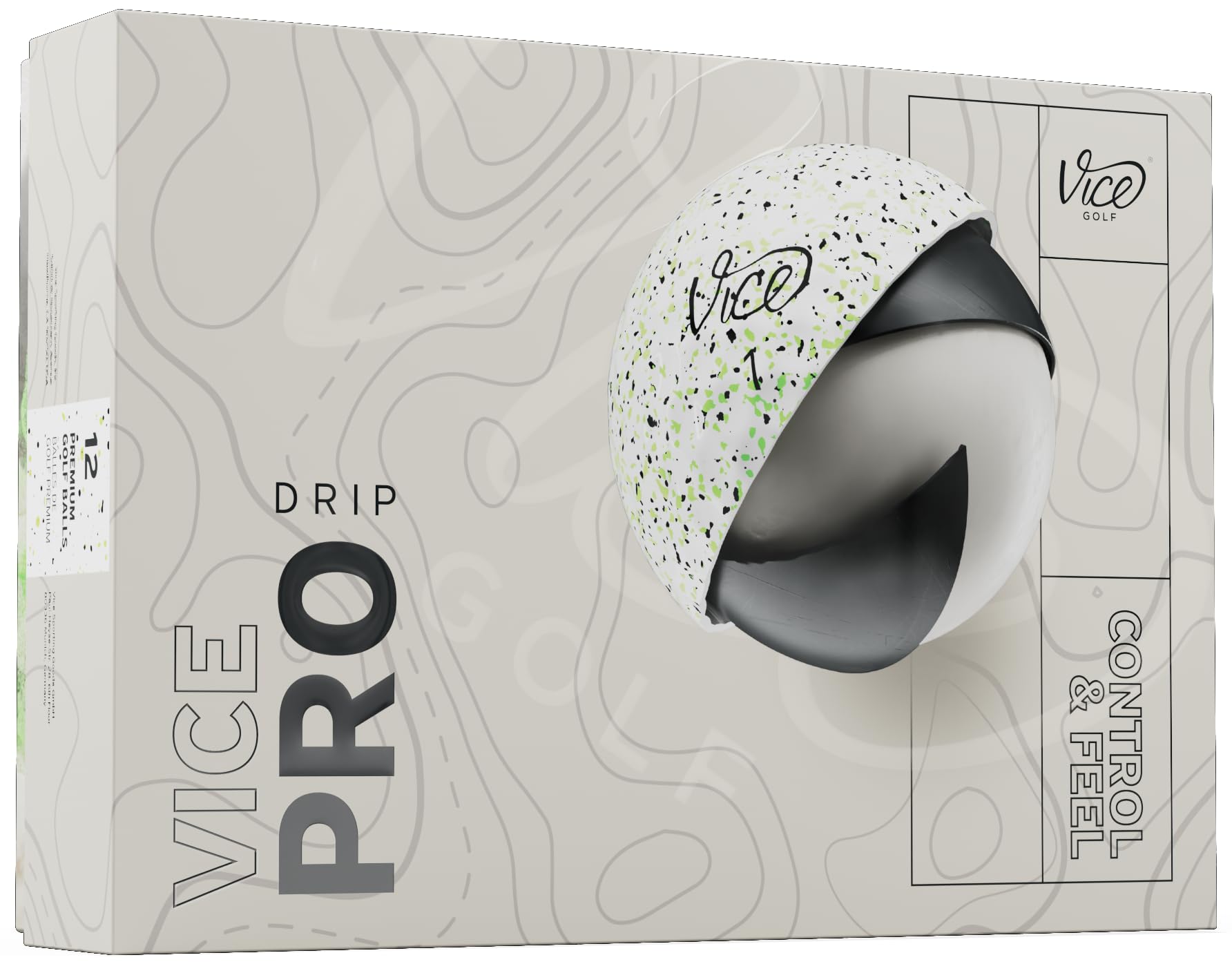Vice Pro golf ball packaging with a golf ball on top