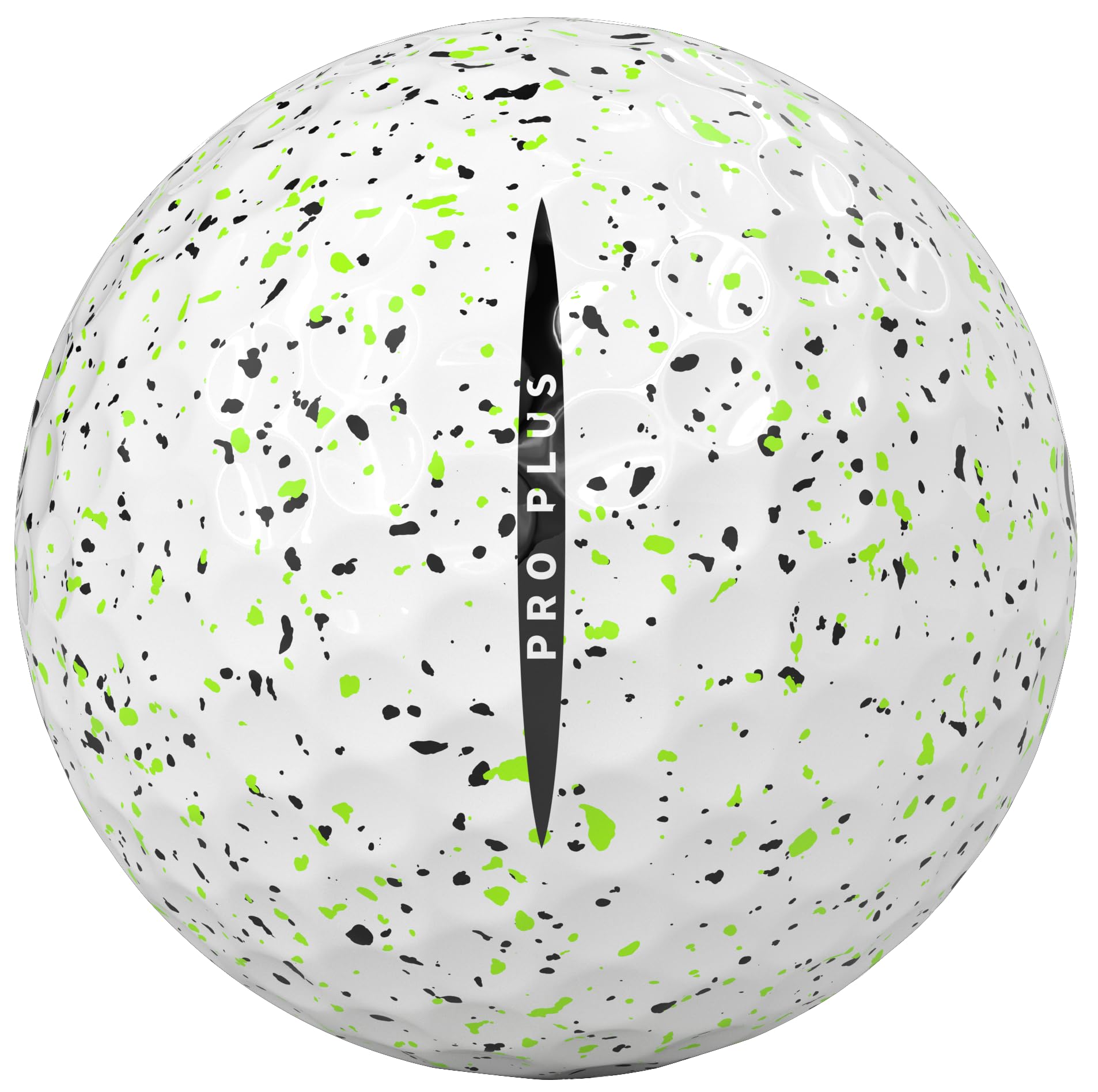 Speckled golf ball with 'Pro Plus' branding on a white background
