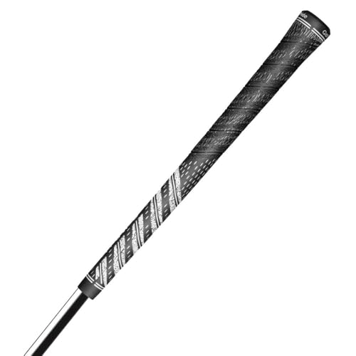 Golf club shaft with patterned grip on a white background