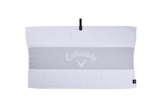 White Callaway towel with a black clip on a white background