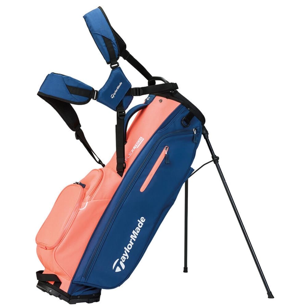 Blue and orange golf bag with TaylorMade logo on a white background