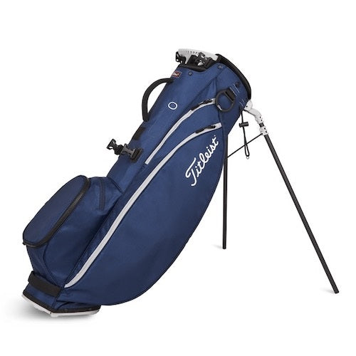 Blue golf bag with Titleist logo on a white background