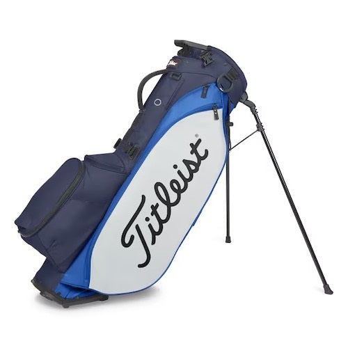 Titleist golf bag with stand on a white background