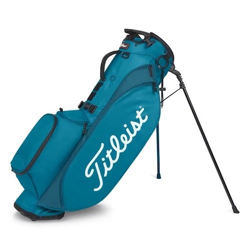 Teal golf bag with Titleist logo on a white background